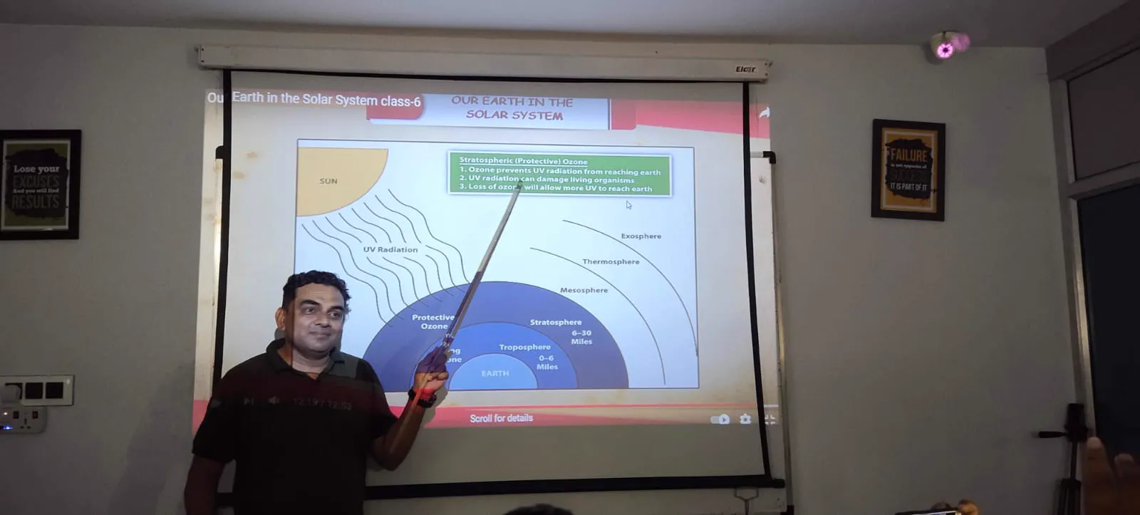 A geography lesson on the solar system projected during class